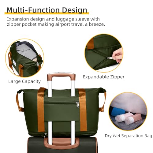 LARVENDER Luggage Sets 5 Piece Softside Expandable Suitcases Set with Spinner Wheels TSA Lock, Lightweight Soft Shell Rolling Travel Luggage Set Clearance for Men and Women, Green Brown