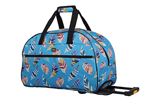 LUCAS Designer Carry On Luggage Collection - Lightweight Pattern 22 Inch Duffel Bag- Weekender Overnight Business Travel Suitcase with 2- Rolling Spinner Wheels (IN FLIGHT TURQUOISE, 22in)