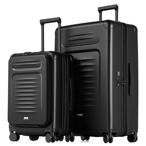 Coolife Luggage Sets Checked Suitcases - 2 Piece, Travel Carry on with Spinner Wheels, Expandable Hardside Large Suitcase with TSA Lock,20+29 Inch Black