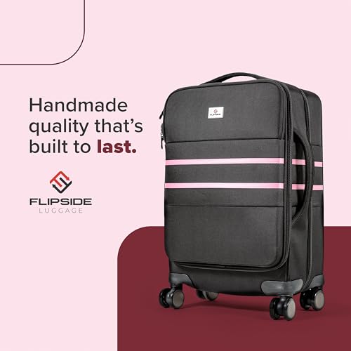 FlipSide Carry On Luggage 22"x14"x9" with Movable Partition for Clean & Dirty Clothes - Utility Pocket, AirTag Compartment with 360 Degree Spinner Wheels - Ideal for Frequent Travelers - Pink Stripes