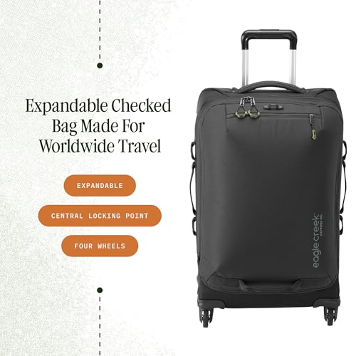 Eagle Creek Expanse 4-Wheel 26" Luggage – Durable Checked Spinner Suitcase with Expandable Capacity – Rugged Fabric, Lockable Zippers & Grab Handles – Travel-Ready – Midnight Black