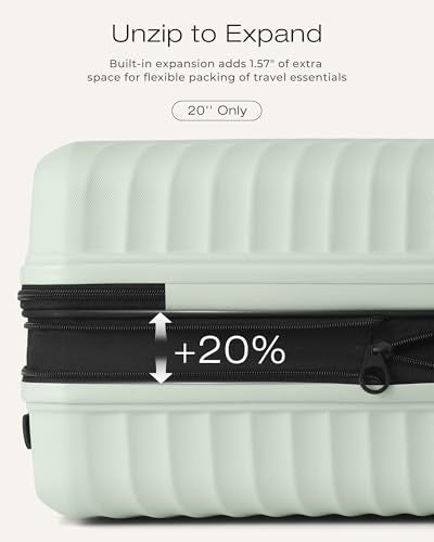 Coolife Luggage 3 Piece Set Hardside Lightweight Suitcases: Upgraded Durable PC Travel Luggage with Dual Spinner Wheels & TSA Lock, 20/24/28 (20'' Expandable Only), Light Green
