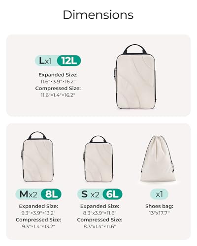 BAGSMART Compression Packing Cubes for Travel, 6 Set Travel Packing Cubes for Suitcases, Compression Suitcase Organizers Bag Set, Lightweight Packing Organizers White Opal