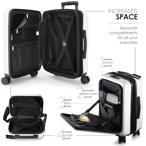 TRAVELARIM Hard Shell Luggage Sets with Spinner Wheels 4 Piece, Expandable Large Suitcases with TSA Lock, Travel Large Suitcase Set, White Luggage Set