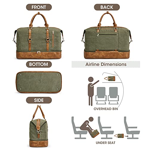 S-ZONE Weekender Bag for Men Canvas Duffle Large Weekend Overnight Travel Carry On Tote Bag with Shoe Compartment (Army Green)