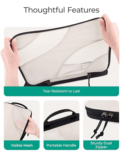 BAGSMART Compression Packing Cubes for Travel, 6 Set Travel Packing Cubes for Suitcases, Compression Suitcase Organizers Bag Set, Lightweight Packing Organizers White Opal