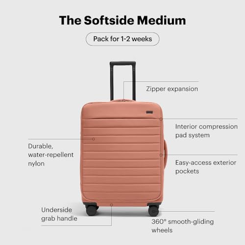 Away Softside Medium Checked Suitcase, 26 Inch Expandable Luggage For Men & Women, Durable Nylon Exterior, TSA Approved Lock, Ideal For Trips 1-2 Weeks, Clay Pink