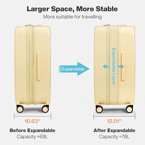 mixi 24 Inch Large Expandable Checked Luggage Suitcases with Spinner Wheels, Hardside Rolling Travel Suitcase PC with TSA Lock, Lark Yellow