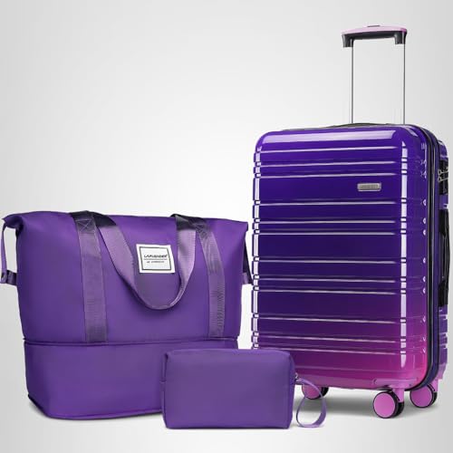 LARVENDER Luggage Sets 3 Piece, 20 Inch Carry on Luggage 22x14x9 Airline Approved Hardside PC+ABS Suitcase Set with Spinner Wheels TSA Lock, Lightweight Luggage Set for Women, Midnight Berry