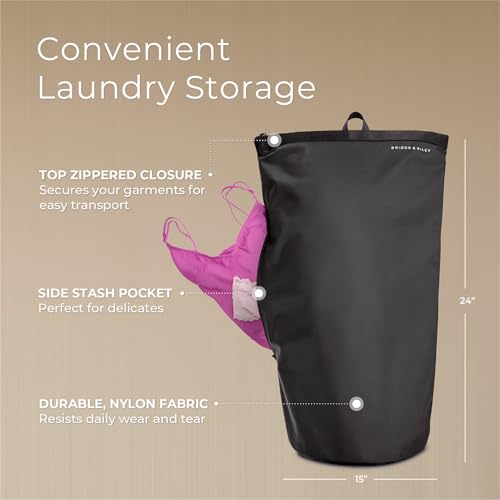 Briggs & Riley Zippered Laundry Bag for Garments - Travel Essentials for Men & Women, Tuck into Luggage, Separate Used & Clean Clothes, Integrated Carry Handle - Travel Essentials, Black