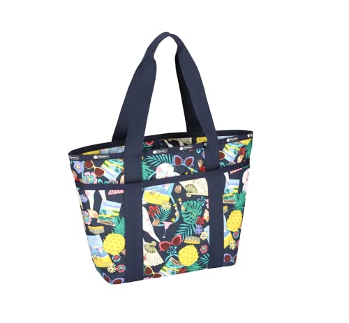 LeSportsac Summertime Things Everyday Zip Tote Handbag/Travel Bag, Style 3867/Color E624, Whimsical Summertime Motifs: Seashells, Beaches, Flamingos, Sunglasses, Cocktails, Pineapples & more