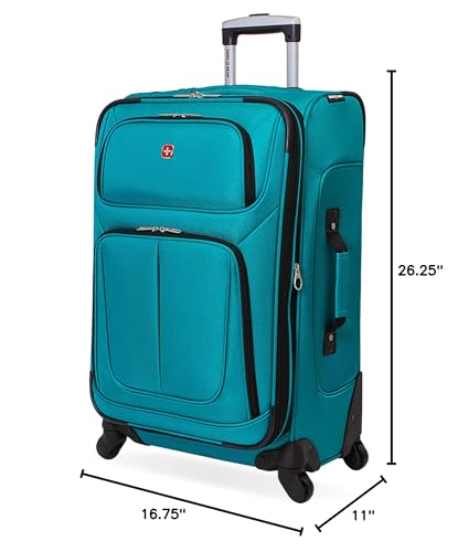 SWISSGEAR Sion Softside Expandable Spinner Luggage Durable Lightweight Travel Suitcase, Teal, Checked-Medium
