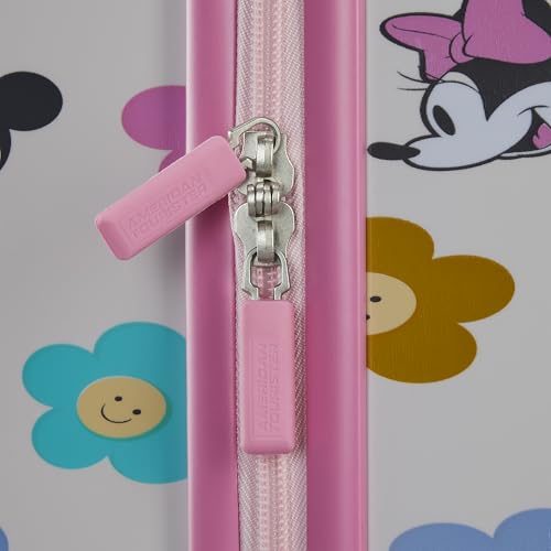 American Tourister Minnie Mouse Carry-On Luggage - Airline Approved, Durable Hardshell with Vibrant Minnie Mouse Design - Roll Confidentially with Spinner Wheels & Colorful Adjustable Handle