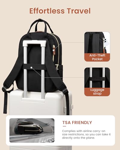 LOVEVOOK Laptop Backpack Women with Giant Tumbler Holder,15.6 inch Waterproof Work Travel Backpack Computer Laptop Bag,Cute College Nurse Teacher Backpack Purse,Gifts for Women & Men,Beige-Black-Brown