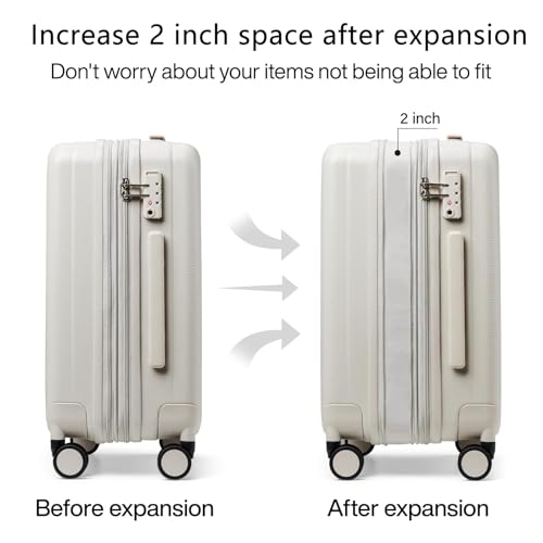 Hanke 20 Inch Expandable Carry on Luggage 22x14x9 Airline Approved Lightweight PC Hard Shell Suitcases and Hanging Travel Toiletry Bag for Women with Jewelry Organizer Compartment, Travel Essentials