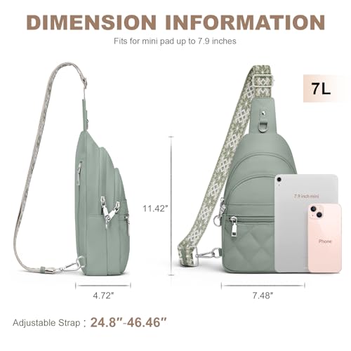 SYTRAH Sling Bag for Women, Anti-Theft RFID Crossbody Bag Nylon Sling Purse for Travel, Puffy Small backpack for Daily Hiking Sports Green