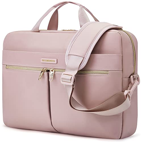LIGHT FLIGHT 17.3 Inch Laptop Bag, Travel Business Briefcase,Water-Repellent Shoulder Messenger Bag,Large Computer Bag for Women Work Office,Nylon,Pink