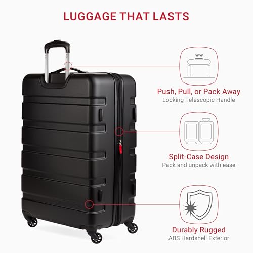 SwissGear 7366 Signature Hardside Expandable Luggage with Spinner Wheels, TSA Lock, Black, Checked-Large 27-Inch