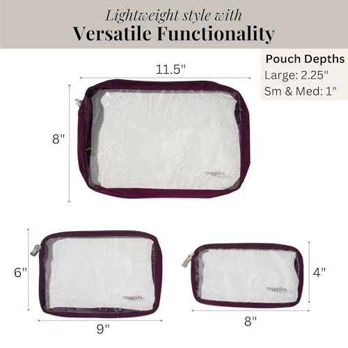 Baggallini Clear Travel Pouches - 3-Piece Cosmetic Bags Set - Lightweight Water Resistant Travel Essential