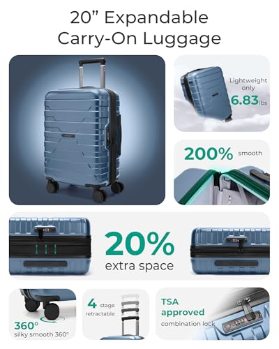 BAGSMART Carry on Luggage 22x14x9 Airline Approved with Spinner Wheels, Lightweight 20 Inch Suitcase with TSA Lock, Expandable Hard Shell for Men Women, Royal Blue