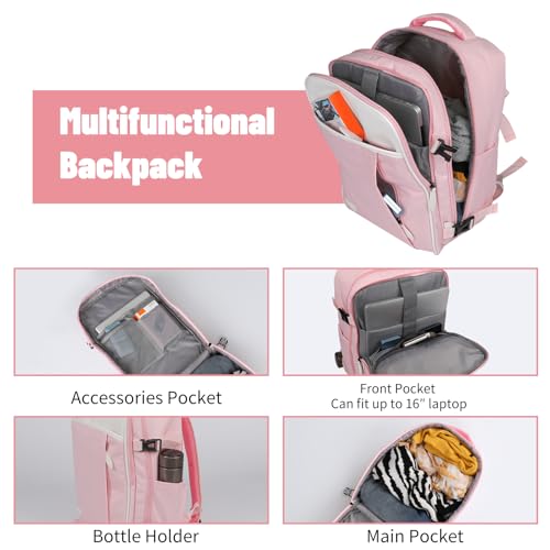 WireHot 22x14x9 Airline Approved Vintage Style Carry On Luggage with Backpack Sets for Women, ABS+PC Hardshell Small 20 inch Retro Suitcase with Protective Cover & Tag (Pink, 20in/BP/TB)