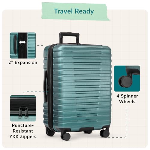 U.S. Traveler Boren Expandable Hardside Rugged Travel Luggage with 8 Spinner Wheels, Teal, Checked-Large 30-Inch