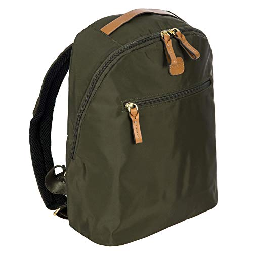 Bric’s X-Travel City Backpack 13 Inch, Lightweight Designer Daypack with Leather Trim, Large Compartments, Padded Straps and Trolley Sleeve for Everyday or Travel Use - Olive