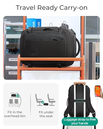 BAGSMART Travel Backpack Carry on Flight Approved, 28L Lightweight Backpack Fits 17.3 Inch Laptop for Men Women, Water Resistant Personal Item Travel Bag with USB Charging Port, Black