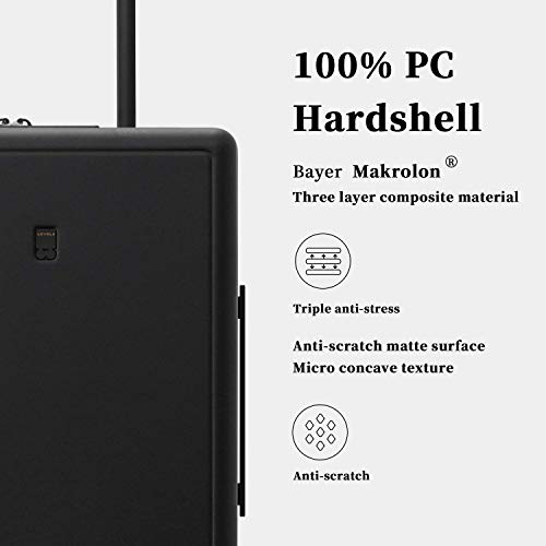 LEVEL8 Elegance PC Matte Hardshell Luggage Set, 20" Carry-On and 24" Checked Medium Luggage - Black