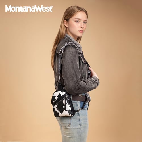 Montana West Western Cow Print Crossbody Sling Bags for Women Small Cross Body Fanny Pack Purse MWC-3353BK