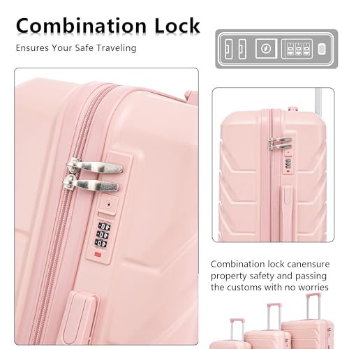 Hardshell Luggage Sets, Lightweight Stripes Suitcases with Spinner Wheels, Pink-220