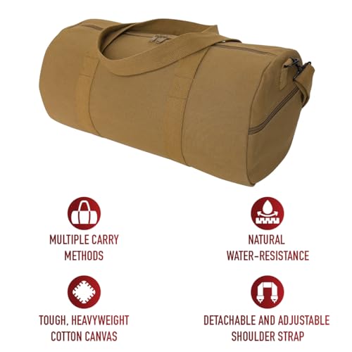 Rothco Heavy-Duty Canvas Shoulder Duffle Bag - Rugged Travel Gym Gear Equipment Bag, Coyote Brown, 19 Inches