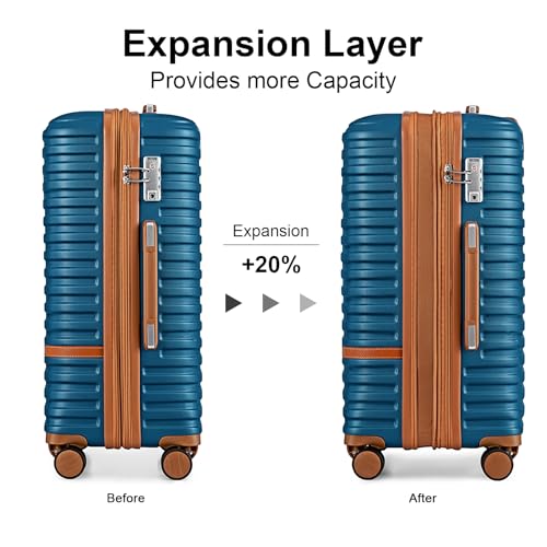 Joyway Luggage Set 7 Piece Suitcase Sets with Spinner Wheel,Hardside Expandable Travel Laggage with TSA Lock(18/20/24/28 Blue)
