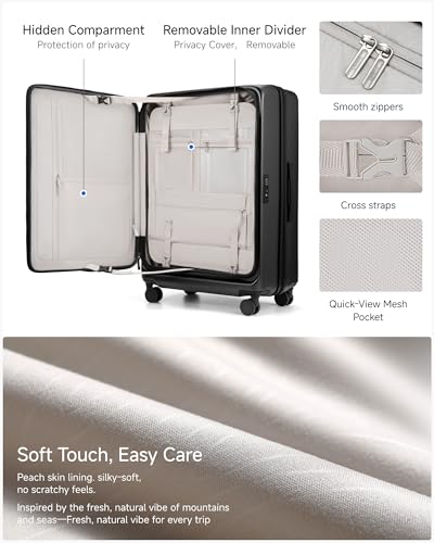 LUGGEX Checked Suitcase with Spinner Wheels, FLO5 Top Opening Expandable Polycarbonate Hard Shell Suitcase with TSA Approved Lock (FX-Core, Black, 28 Inch)