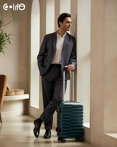 Coolife Carry On Luggage Airline Approved with Wheels Hard Shell Suitcase Spinner TSA Lock Telescopic Handle (20-inch-Teal blue)