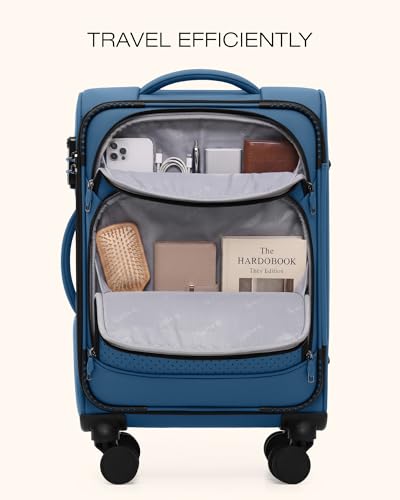 Coolife Luggage Sets 3 Piece Upgraded Softside Lightweight Spinner Luggage Set, Durable 1800D Suitcases with Dual Spinner Wheels & TSA Lock, 20/24/28 (Deep Blue, 3-Piece Set (20/24/28))