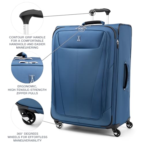 Travelpro Maxlite 5 Softside Expandable Luggage with 4 Spinner Wheels, Lightweight Suitcase, Men and Women, Ensign Blue, Checked-Large 29-Inch