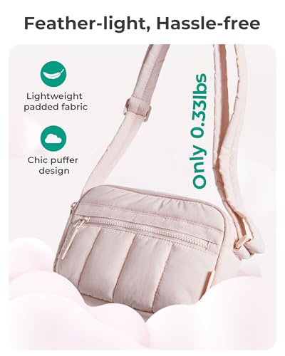 BAGSMART Cross Body Purse, Mini Crossbody Bags for Women Travel Purse, Puffy Shoulder Handbag Wallet with RFID Blocking Slots, Baby Pink-small