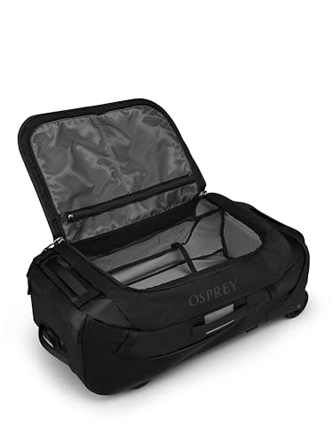Osprey Transporter 90L Wheeled Travel Duffel Bag - Large Lightweight Rolling Suitcase for Men and Women, Raven Black