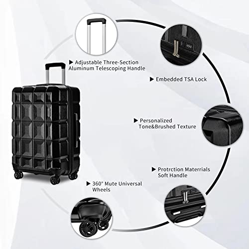 Joyway Luggage Sets,Lightweight Hard Shell Suitcase Set with Spinner Wheels,Hardside Luggage 3-Piece Set with TSA Lock (Black, 28 INCH)