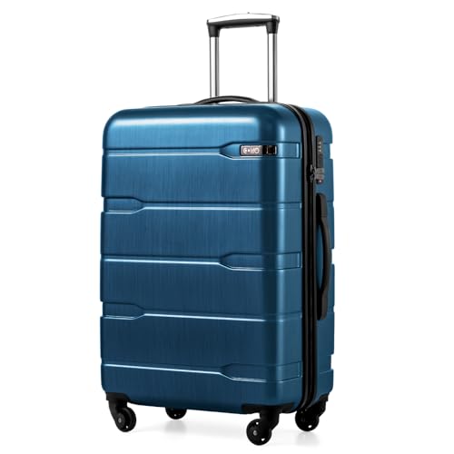 Coolife Medium Checked Luggage Hardside PC+ABS Suitcase with TSA Lock, Lightweight Rolling Carry On with Spinner Wheels(Caribbean Blue, 24in)