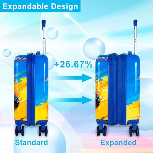 5PCS Kids Luggage Set, Airline-Approved Carry-On with 360°Spinner Wheels, Cute Travel Suitcase for Boys & Toddlers - Dynamic Dual-Truck Blue
