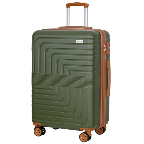 Romswi 26" Medium Checked Luggage, Checked-Medium Hardshell Suitcase with Double Spinner Wheels, Lightweight Large Hardshell Suitcase with TSA Lock,YKK Zipper, Scratch-Resistant Olive Green