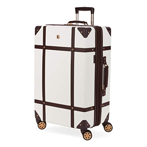 SwissGear 7739 Hardside Luggage Trunk with Spinner Wheels, White, Checked-Large 26-Inch
