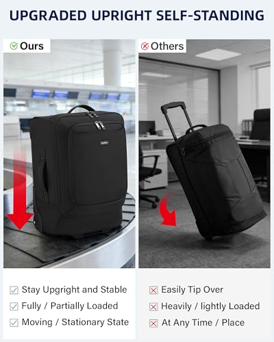 HanTrip Small Rolling Carry On Luggage Suitcases Duffle Bag with Wheels and Handle, 2 Wheeled Soft Sided Heavy Duty Luggage for Travel Carry On Roller Weekender Bag with Wheels for Women Men (Black)