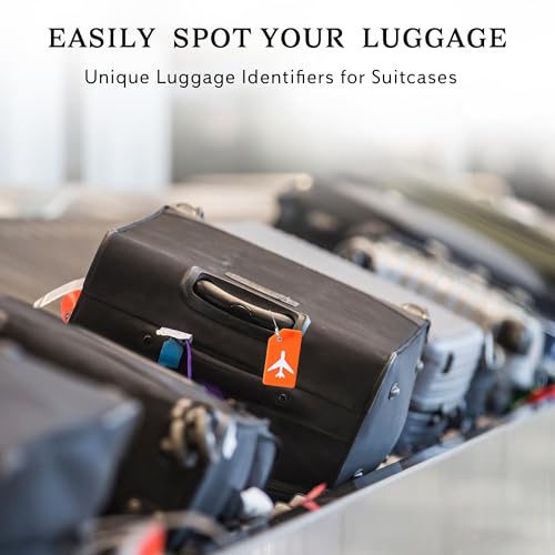 5 Pack Silicone Luggage Tag for Suitcases with Stainless Loop, TSA Approved, Privacy Protection Travel Essentials Bag Tags by Gostwo, Orange