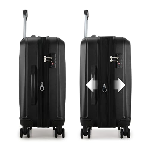 Elite Luggage Expandable Hardside Spinner Luggage,TSA Lock, Black, 3-Piece