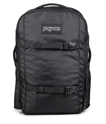 JanSport Venture Pack – Travel Pack With Large Main Compartment with Compression Straps, Dual Water Bottle Pockets, Padded Hip Belt & Luggage Trolley Pass-Through, Black