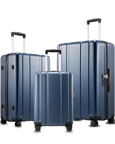 LUGGEX 3 Piece Set Luggage with Spinner Wheels,100% PC Hard Shell Suitcases with 360° Spinner Wheels & TSA Locks(Blue, 3 Piece Sets)