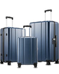 LUGGEX 3 Piece Set Luggage with Spinner Wheels,100% PC Hard Shell Suitcases with 360° Spinner Wheels & TSA Locks(Blue, 3 Piece Sets)